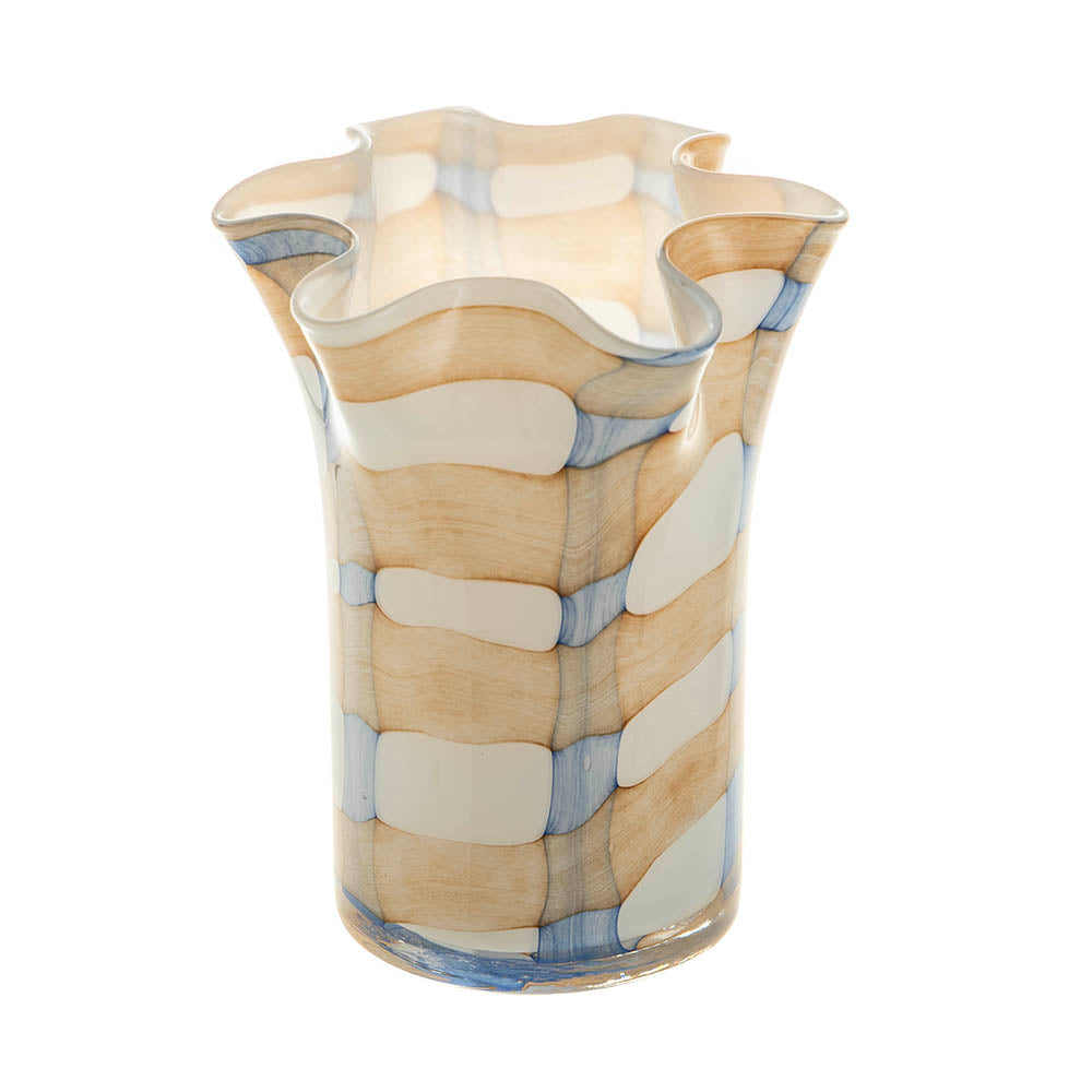 Flared Glass Vase White & Blue