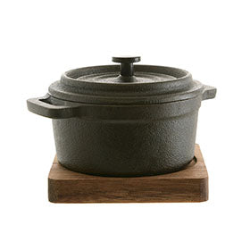 Cast Iron Pot with Acacia Trivet  10x13cm