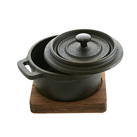 Cast Iron Pot with Acacia Trivet  10x13cm