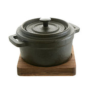Cast Iron Pot with Acacia Trivet  10x13cm