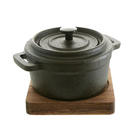 Cast Iron Pot with Acacia Trivet  10x13cm