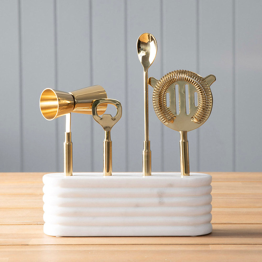Bar Tool Set with White Marble Base
