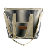 Navy & Cream Stripes Cooler Tote Bag with Handles