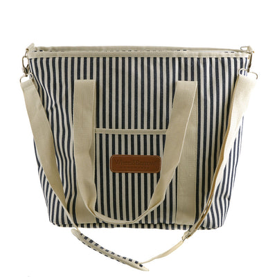Navy & Cream Stripes Cooler Tote Bag with Handles