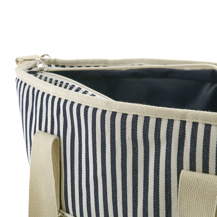 COOLER Tote Bag Navy/Cream Stripe with Cream Handles 35x14.5x36cm