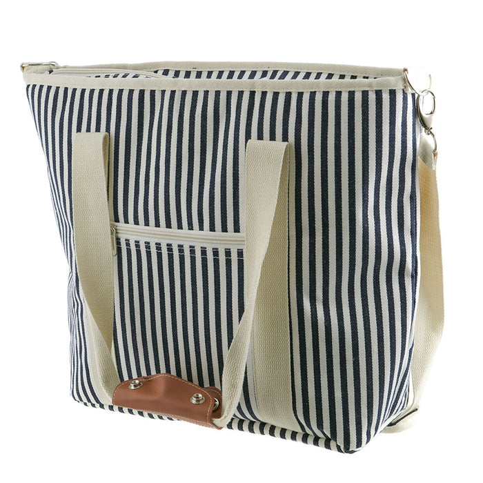 COOLER Tote Bag Navy/Cream Stripe with Cream Handles 35x14.5x36cm