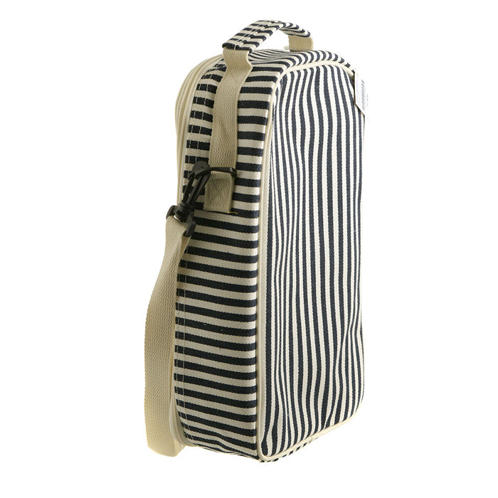 WINE BAG Navy/Cream Stripe with Cream Shoulder Belt 19.5x9x34.5cm