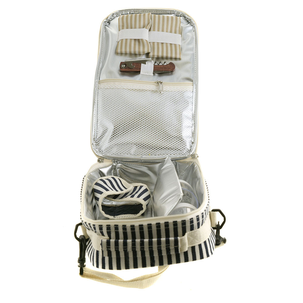 Wine Bag Navy/Cream Stripe with Cream Shoulder Belt