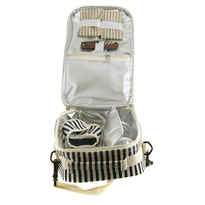 WINE BAG Navy/Cream Stripe with Cream Shoulder Belt 19.5x9x34.5cm