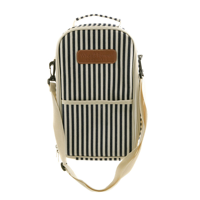 WINE BAG Navy/Cream Stripe with Cream Shoulder Belt 19.5x9x34.5cm