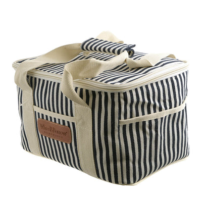 Navy & Cream Stripe Picnic Cooler Bag