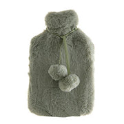 Hot Water Bottle with Faux Rabbit Fur Cover Green Haze