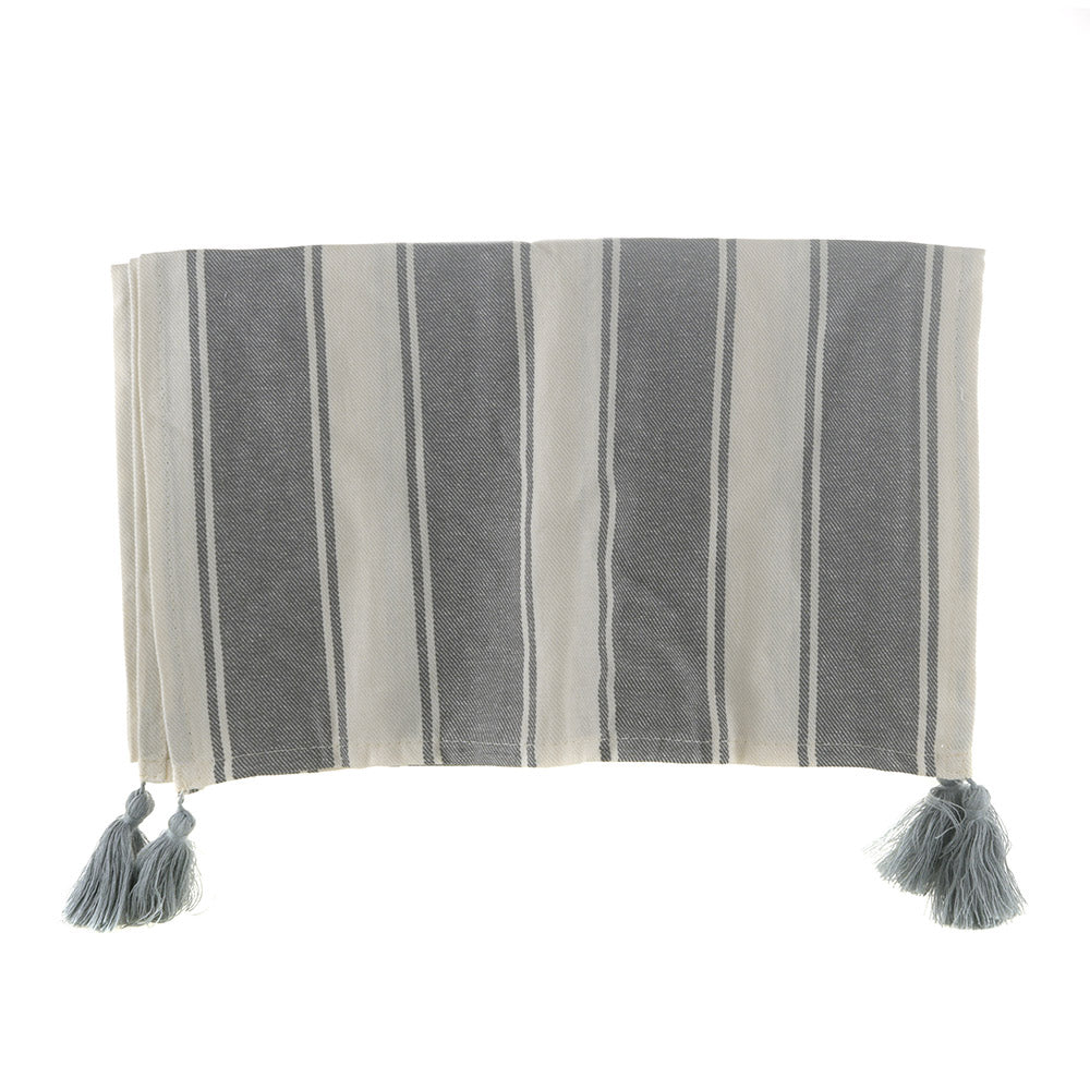 Grey Striped with Tassels 35x180cm Linen & Viscose Runner
