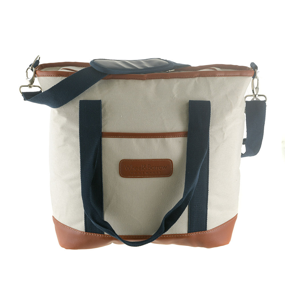 Cream/Tan & Navy Handles 35cm Cooler Tote Bag