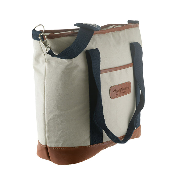 Cream/Tan & Navy Handles 35cm Cooler Tote Bag