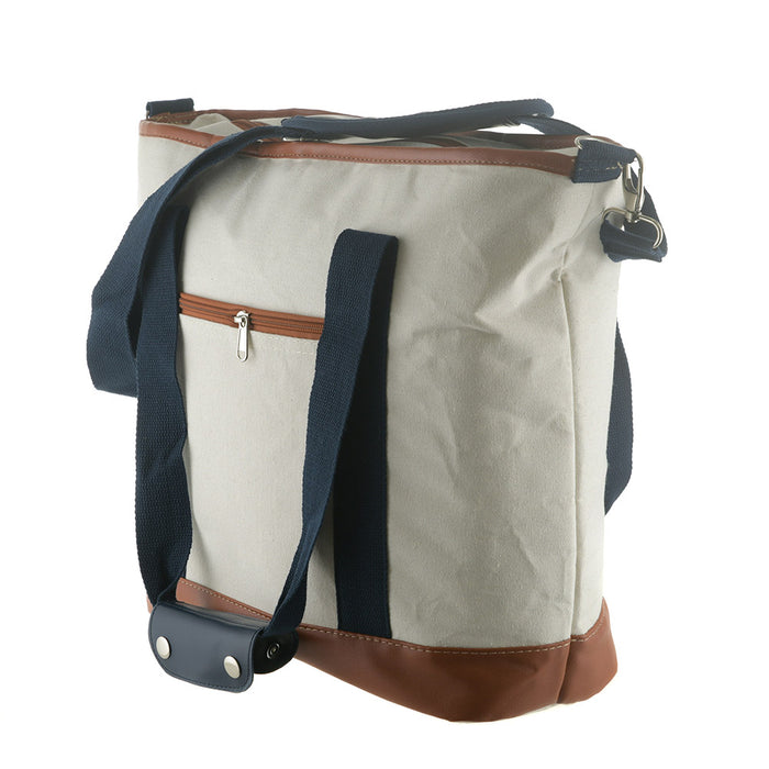 Cream/Tan & Navy Handles 35cm Cooler Tote Bag