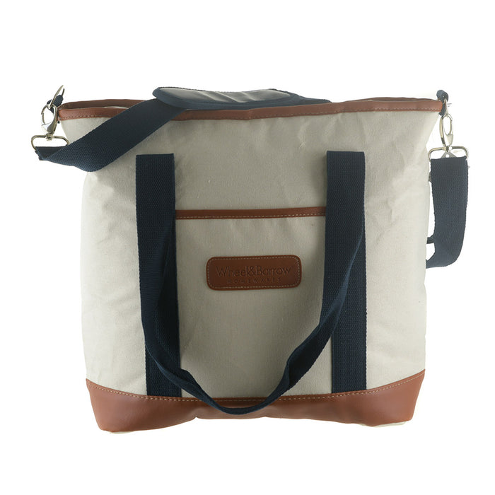 Cream/Tan & Navy Handles 35cm Cooler Tote Bag