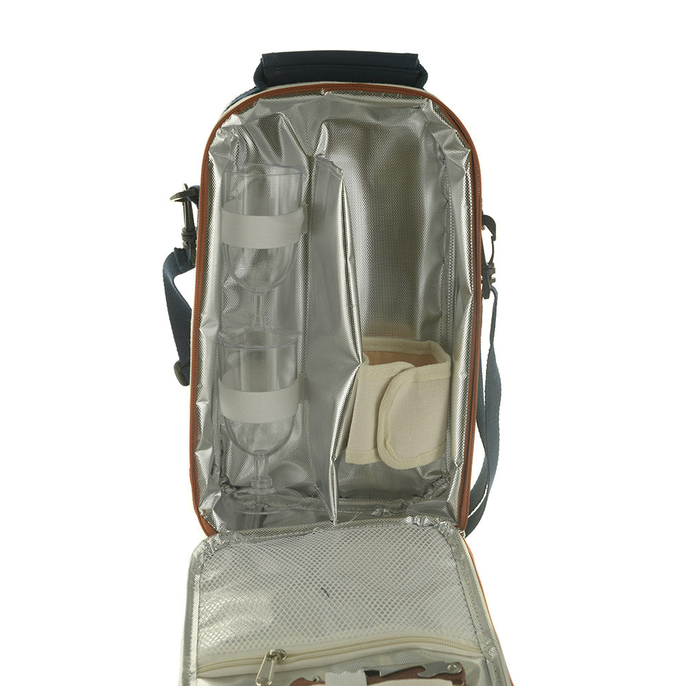 Cream/Tan & Navy Shoulder Strap 35cm Wine Bag