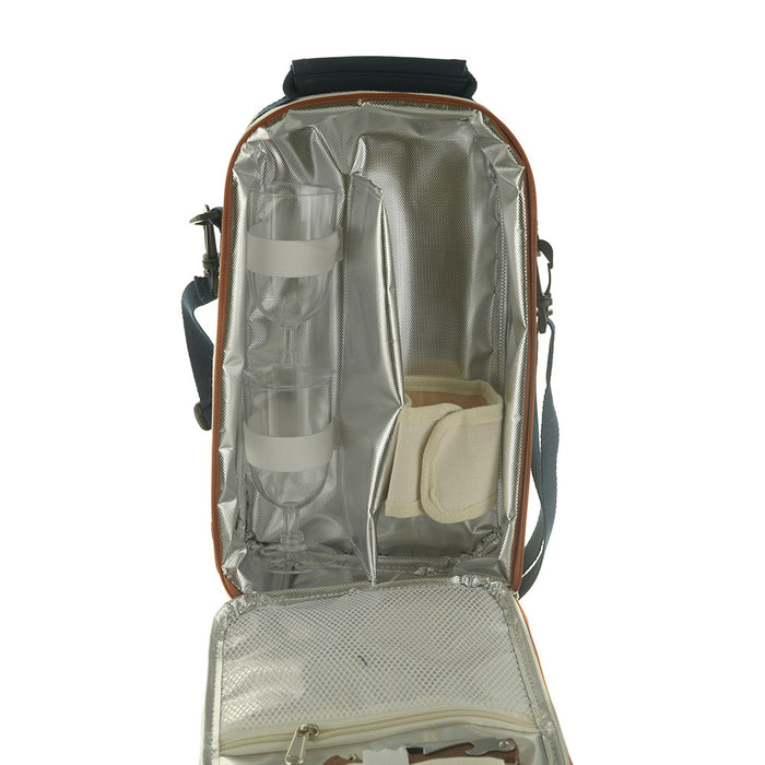 Cream/Tan & Navy Shoulder Strap 35cm Wine Bag