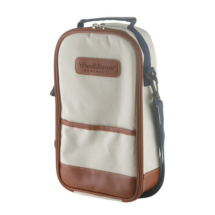 Cream/Tan & Navy Shoulder Strap 35cm Wine Bag