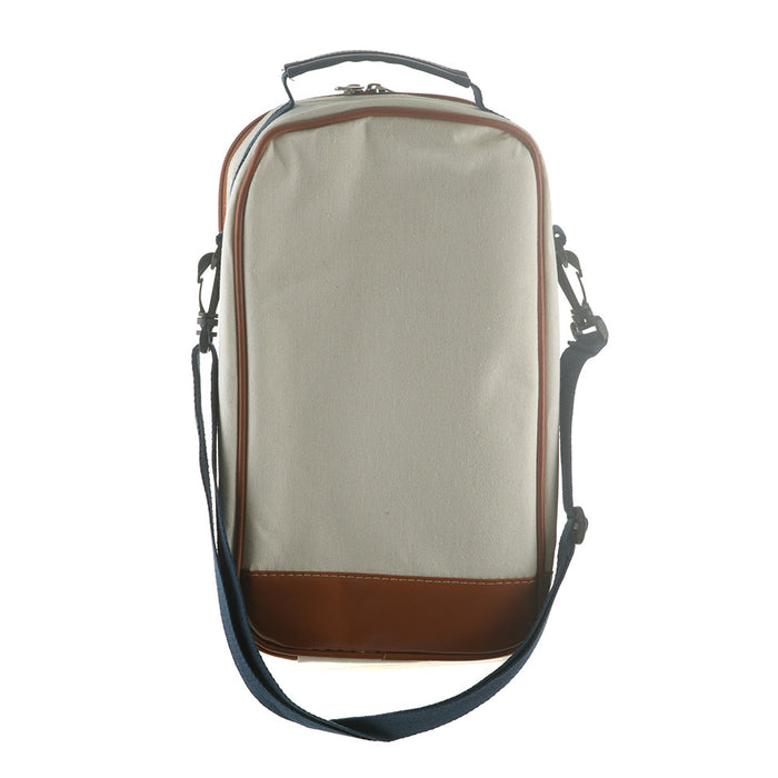 Cream/Tan & Navy Shoulder Strap 35cm Wine Bag