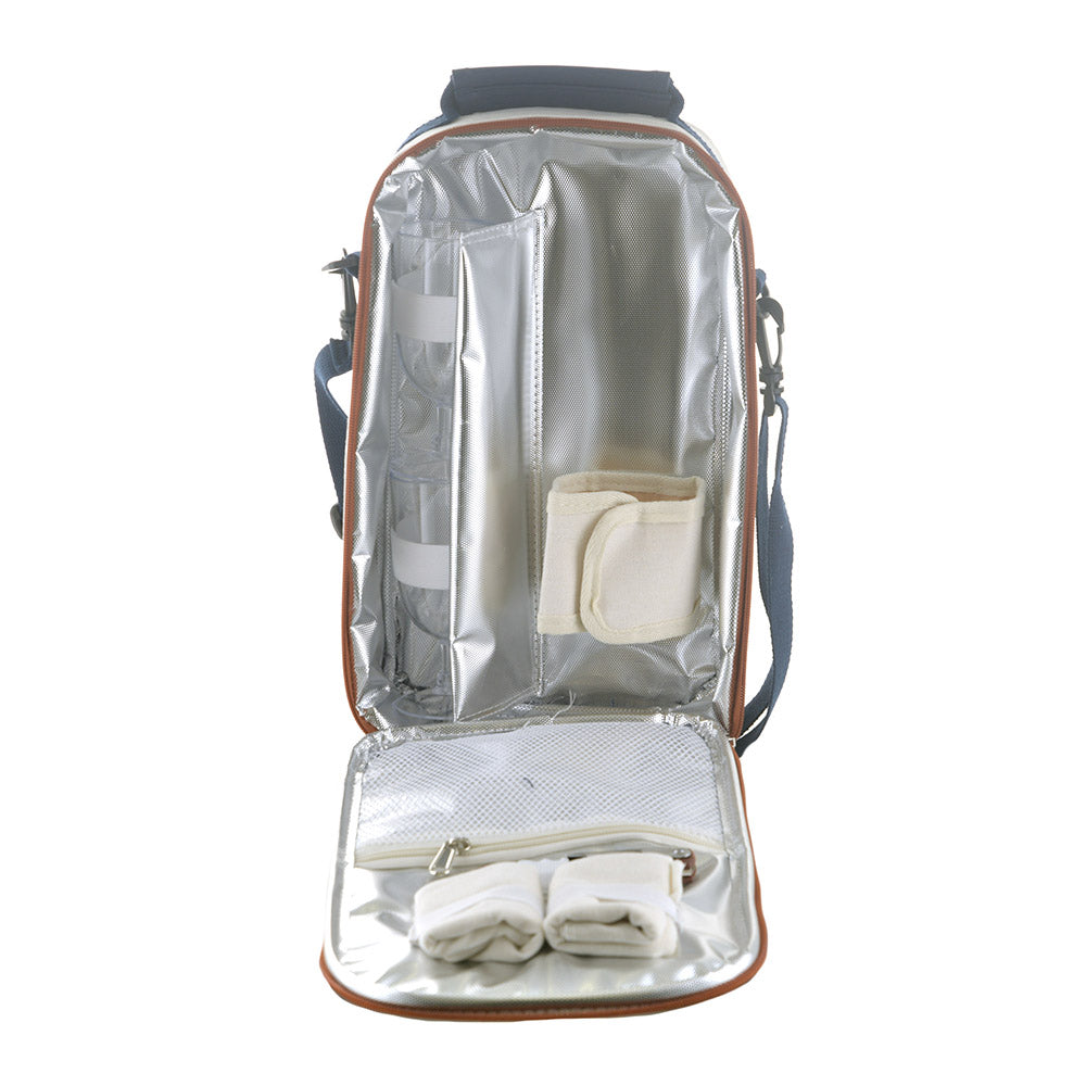 Cream/Tan & Navy Shoulder Strap 35cm Wine Bag