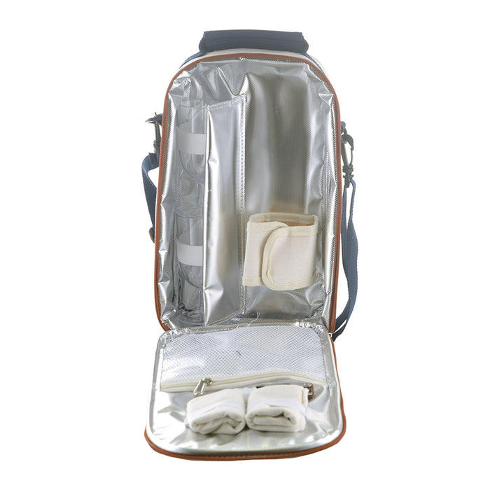 Cream/Tan & Navy Shoulder Strap 35cm Wine Bag