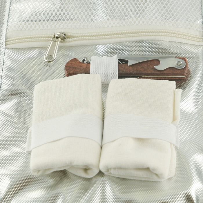 Cream/Tan & Navy Shoulder Strap 35cm Wine Bag