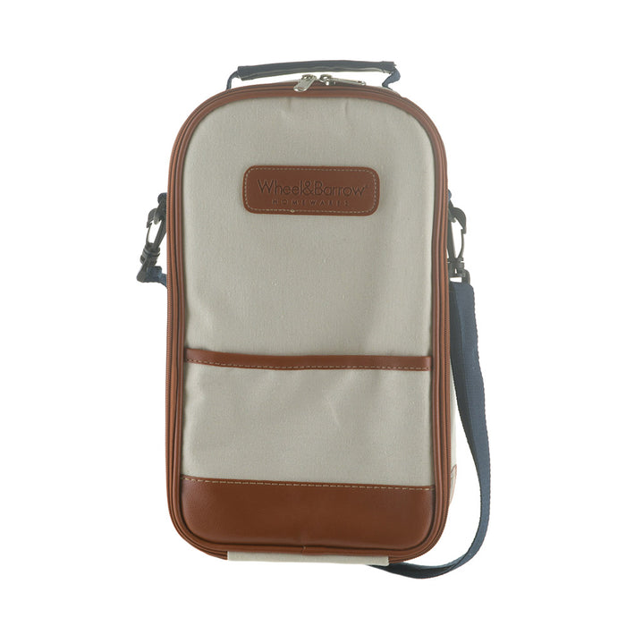 Cream/Tan & Navy Shoulder Strap 35cm Wine Bag