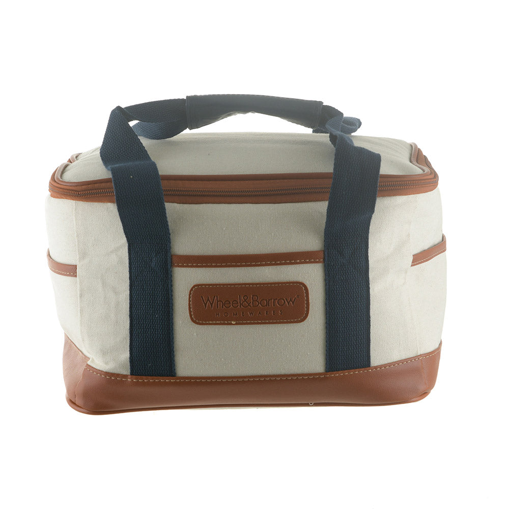 Cream/Tan & Navy Handles 32cm Cooler Picnic Bag