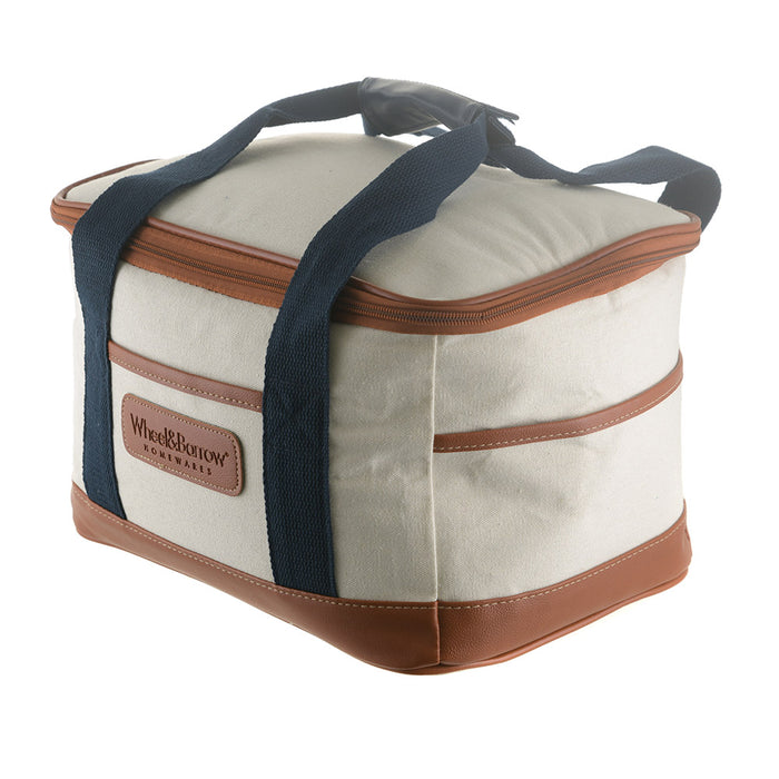 Cream/Tan & Navy Handles 32cm Cooler Picnic Bag