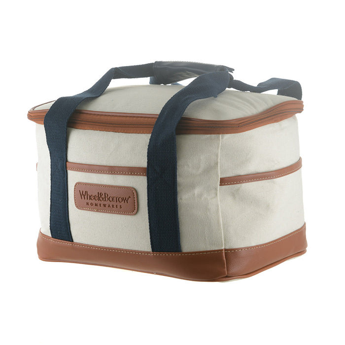 Cream/Tan & Navy Handles 32cm Cooler Picnic Bag