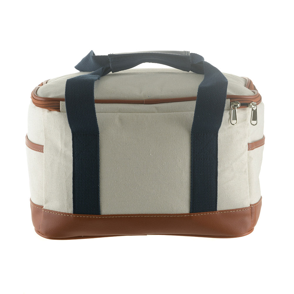 Cream/Tan & Navy Handles 32cm Cooler Picnic Bag