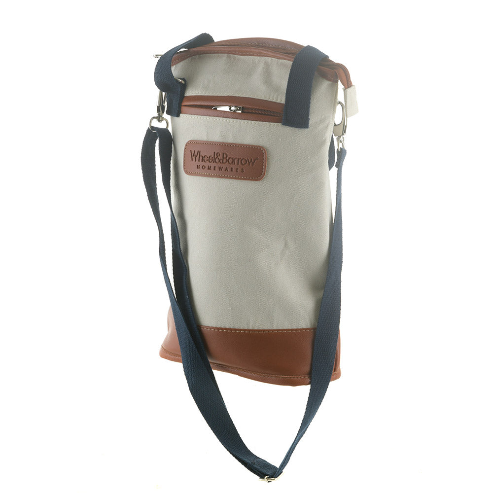 Cream/Tan & Navy Handles 34cm Cooler Wine Bag
