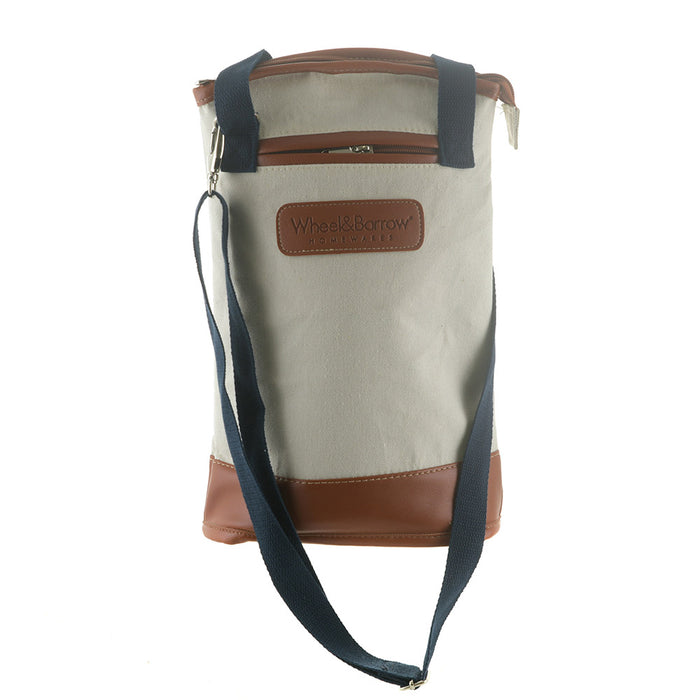 Cream/Tan & Navy Handles 34cm Cooler Wine Bag