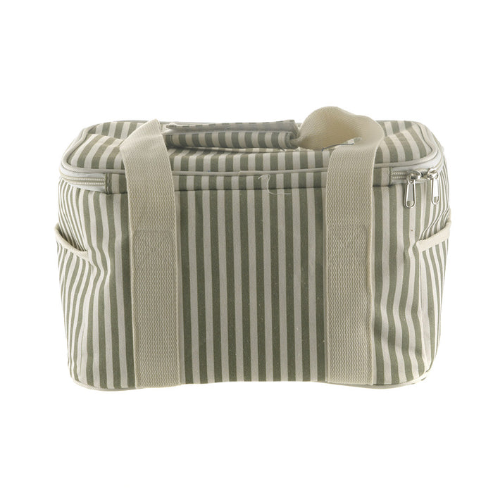 Picnic Cooler Bag Cream & Green Stripes with Cream Handles