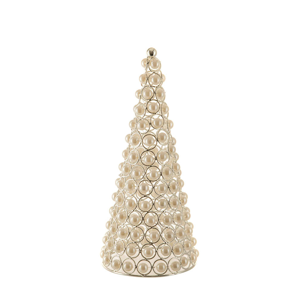 Christmas Cone Pearls Silver Small 13x31cm