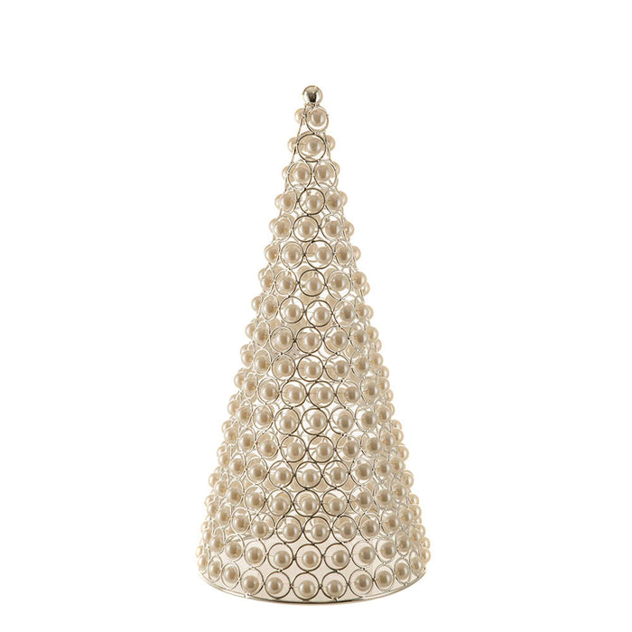 Christmas Cone Pearls Silver Medium 19x41cm