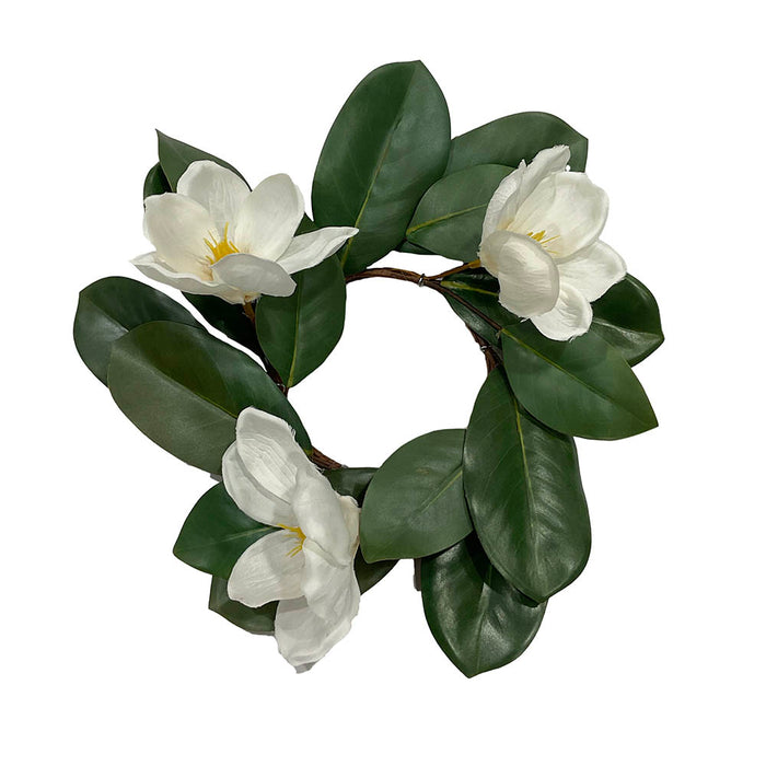 Candle Wreath with Magnolia Leaves & White Flowers