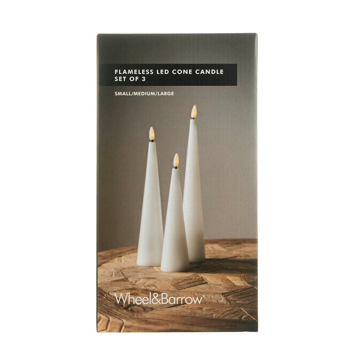 Candle Cone Flameless LED White Set/3 Small, Medium & Large