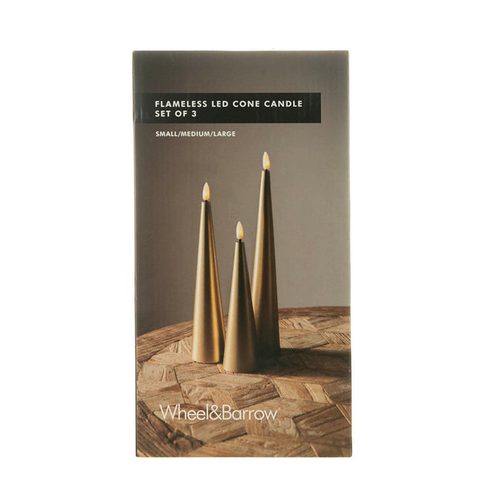 Candle Cone Flameless LED Gold Set/3 Small, Medium & Large