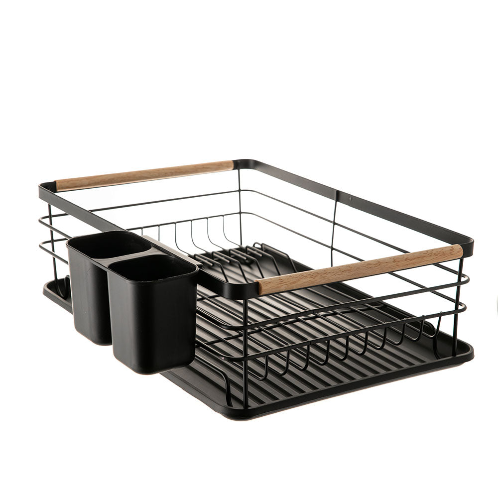Black Powder Coated Dish Rack with Side Cutlery