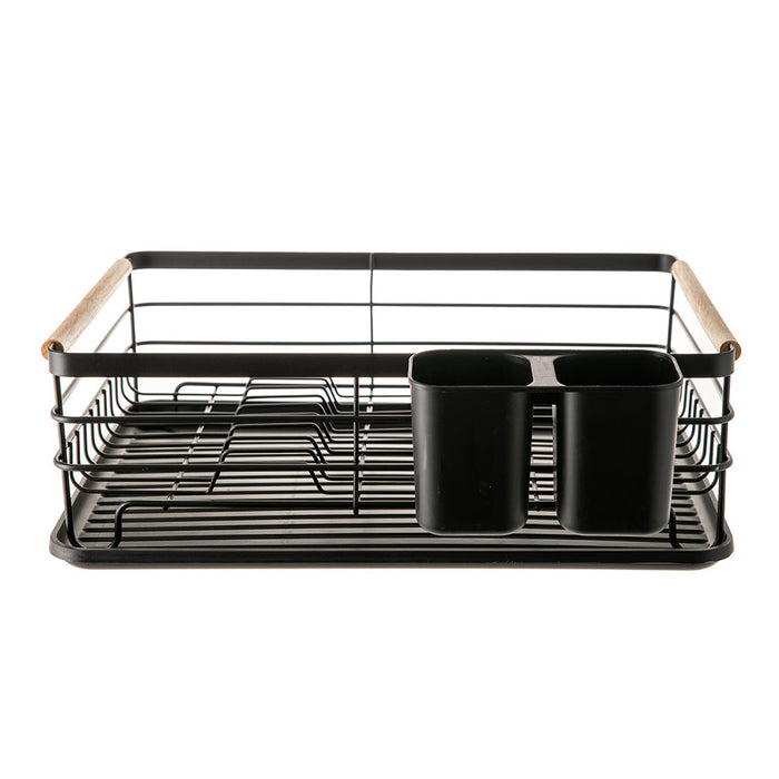 Black Powder Coated Dish Rack with Side Cutlery