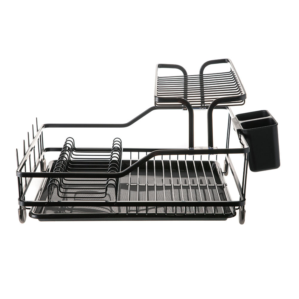 Black 2 Tier Dish Rack with Side Cutlery