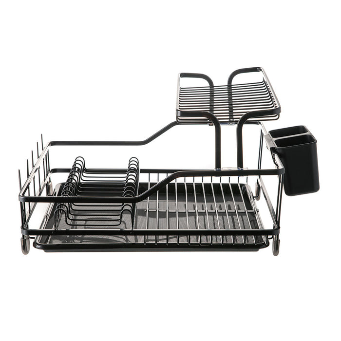 Black 2 Tier Dish Rack with Side Cutlery