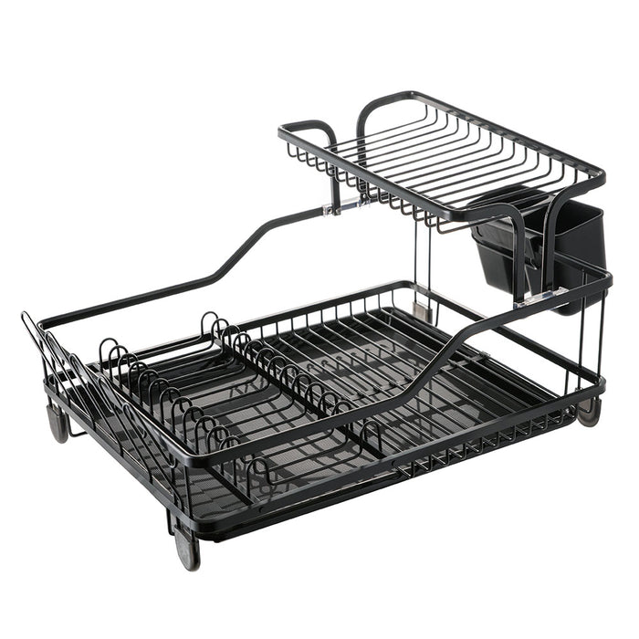Black 2 Tier Dish Rack with Side Cutlery