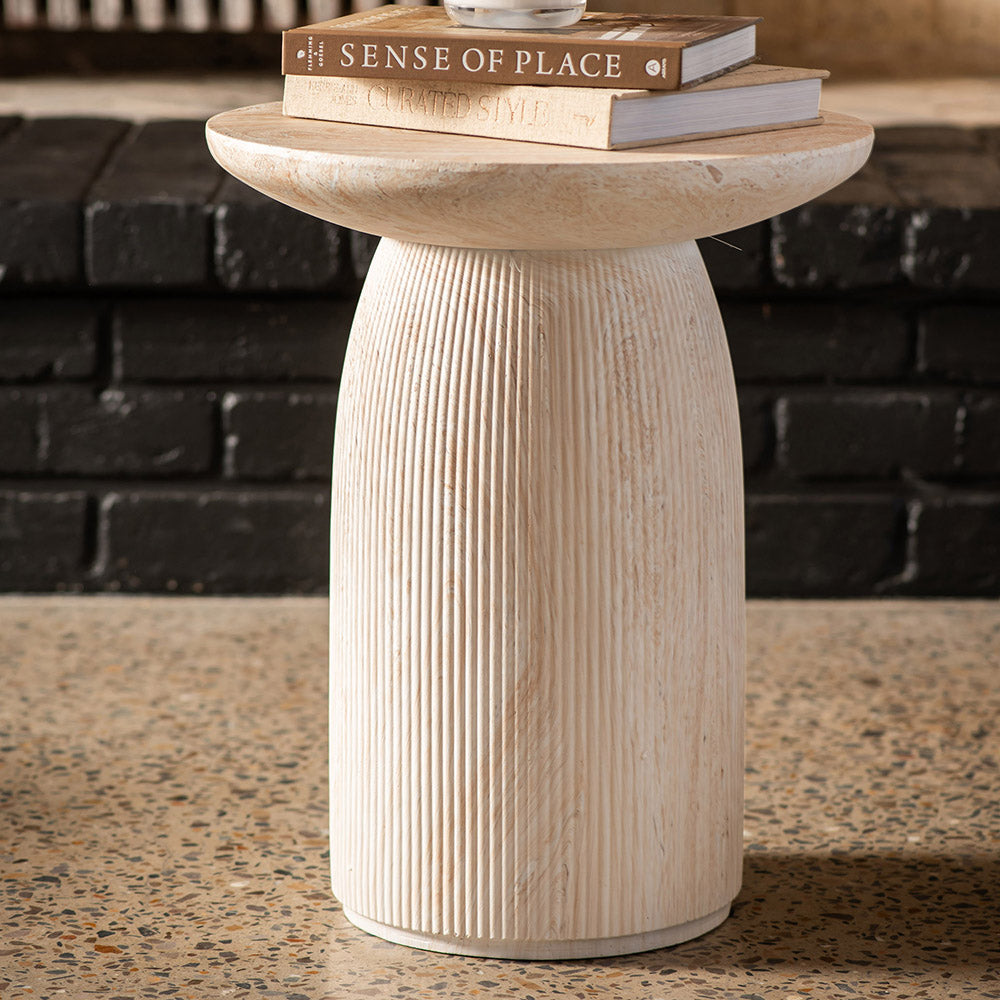 Travertine Look Side Table 43x52cm – Wheel&Barrow Home
