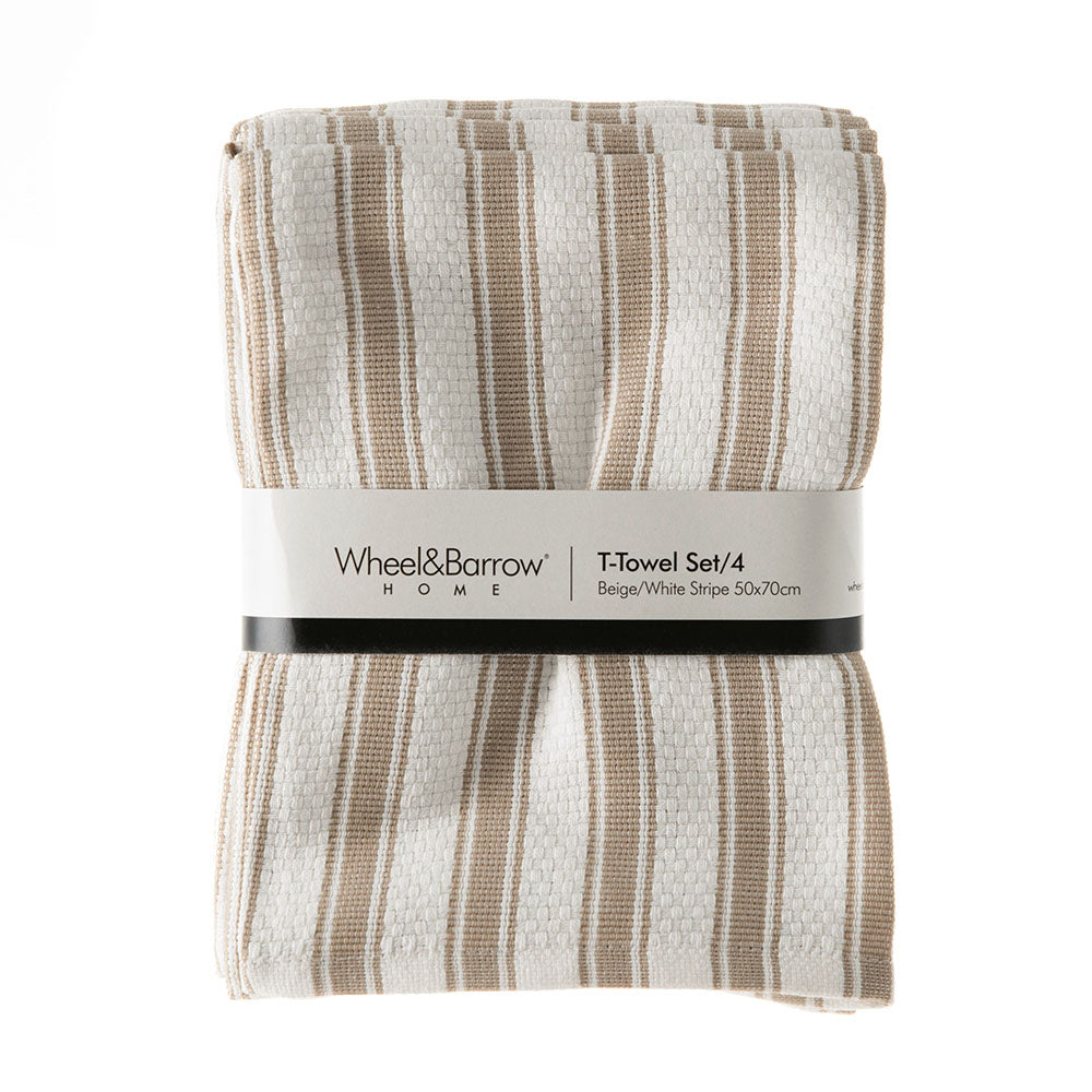 TEA TOWEL set/4 Beige/White Stripe 50x70cm