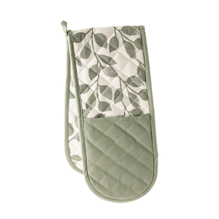 Leaves Print Double Oven Mitt Green 18x90cm
