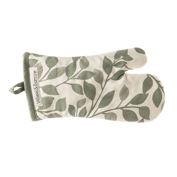 Leaves Print Oven Mitt Green